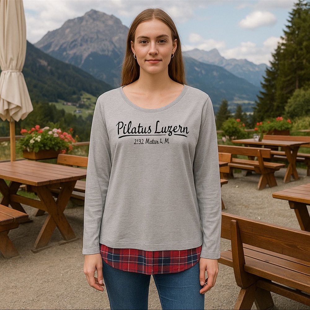 Authentic Kollektion Pilatus Luzern Gray Plaid Hem Long Sleeve Top XL - Picture 2 of 9